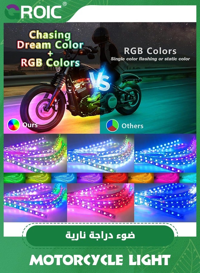 جرويك Motorcycle LED Underglow Kit w/APP/RF Remote Brake Turn Signal,10 PCS Chasing Motorcycle RGB+IC LED DC12v Chasing Effect LED Strips Light Waterproof Multicolor for Harley Kawasaki - Image 3