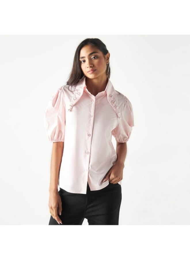 2Xtremz 2Xtremz Embellished Shirt with Puff Sleeves  - Image 1