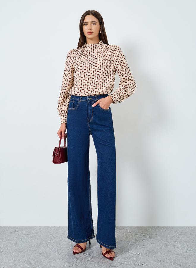 Take Two All-Over Printed Mock Neck Puff Sleeve Top - Image 2