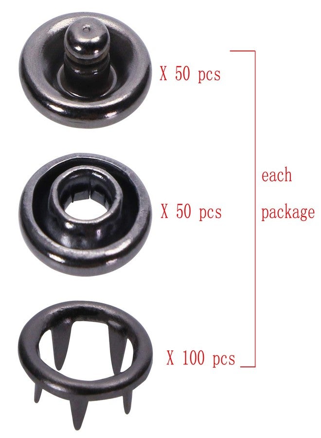ONLYKXY 50 Sets 9.5mm Snap Buttons, Metal Ring Snaps, Snap Fasteners Kit, Hollow Prong Buckle (Black) - Image 3