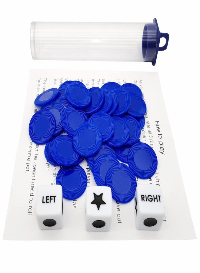Ahoper Left Right Center Dice Game Prime Set Bundle with 3 Dices + 36 Chips. Round Tube Storage is Very Convenient for Travel. Easy to Store, Carry Around. (Blue) - Image 4