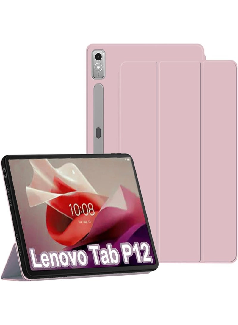 Case Compatible with Lenovo Tab P12 (12.7 inch) 2023 (TB370FU/TB371FU) Stand Function, Smart Cover with Auto Sleep Wake, Protective Case in Tpu Anti-Scratch - Pink - Image 1