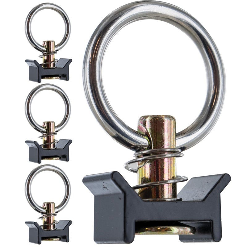 US Cargo Control Single Stud Fitting for L Track 4 Pack 4000 Pounds Break Strength Stainless Steel Round Ring Spring Loaded in Aluminum Keeper 360 Degree Round Ring Rotation Black