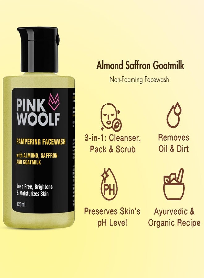 Pink Woolf Pampering Facewash With Almond, Saffron And Goatmilk | Refreshing Cleanser Suitable for All Skin Types - 120ml (Pack Of 1) - Image 2