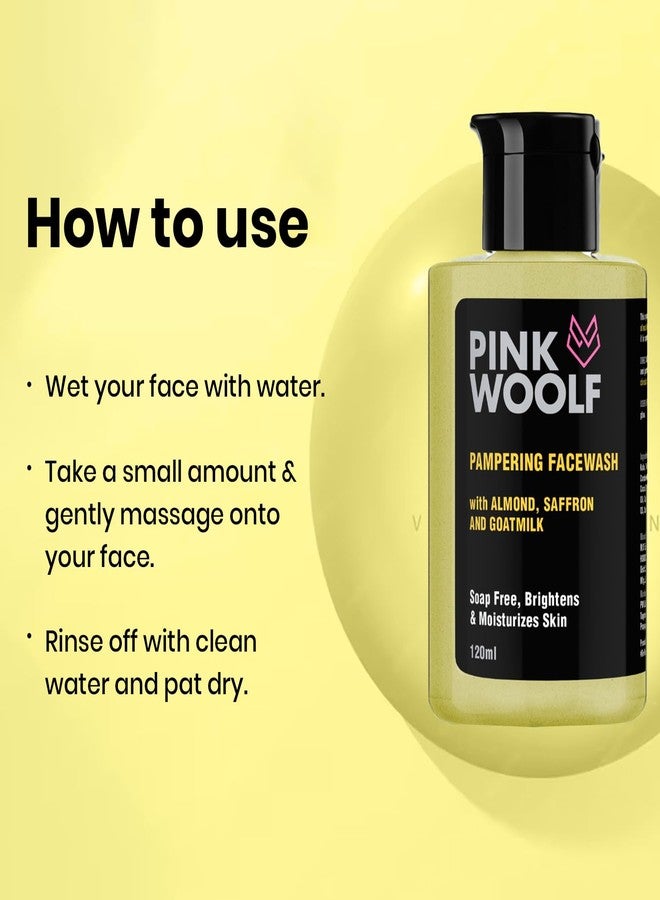 Pink Woolf Pampering Facewash With Almond, Saffron And Goatmilk | Refreshing Cleanser Suitable for All Skin Types - 120ml (Pack Of 1) - Image 4