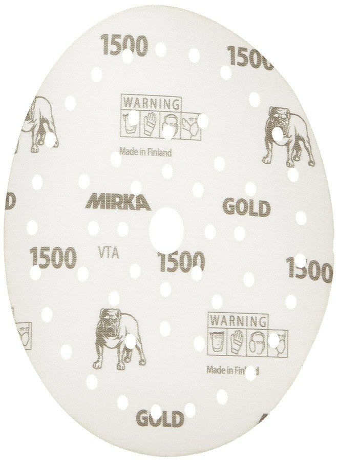 ميركا أقراص صنفرة Mirka Gold Film Multifit مقاس 6 بوصات، حبيبات 1500، خطافية وحلقة، عبوة من 50 قرص صنفرة مقاس 6 بوصات لصنفرة مدارية، وسادات صنفرة للخشب والمركبات والسيارات - Image 1