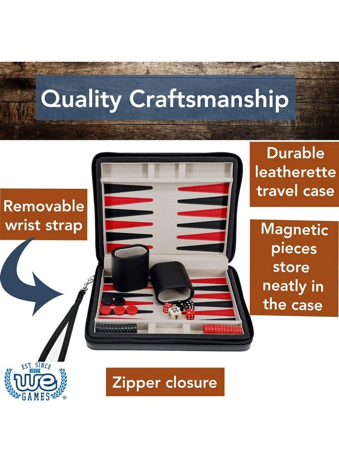 WE Games Magnetic Premium Backgammon Board Game Set, Black Travel Sized Backgammon Game, Classic Strategy Game for Families, Includes Carrying Leatherette Case Magnetic Chips, Durable Design - Image 2