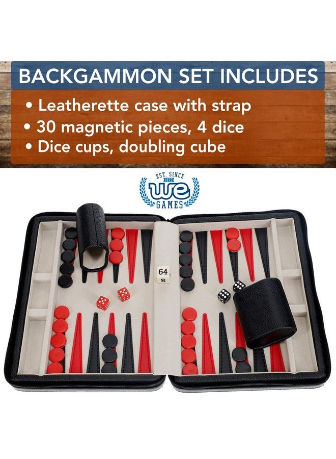 WE Games Magnetic Premium Backgammon Board Game Set, Black Travel Sized Backgammon Game, Classic Strategy Game for Families, Includes Carrying Leatherette Case Magnetic Chips, Durable Design - Image 5