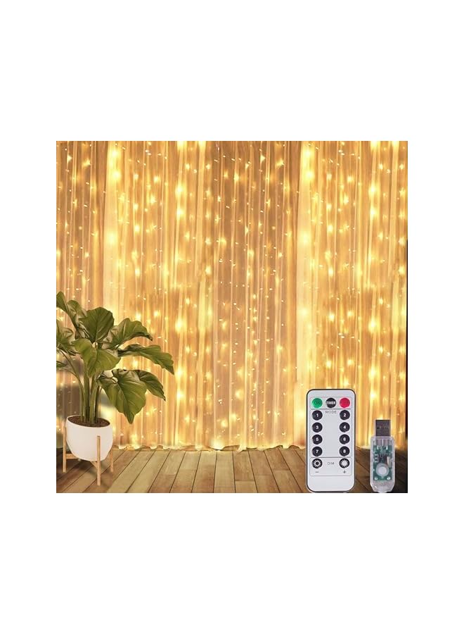 The Bros Window Curtain Fairy String Light 300 LED 8 Modes with Remote Control USB Powered 3x3M Waterproof Wedding Party Ramadan Home Garden Bedroom Outdoor Indoor Wall Christmas Decorations - Image 2
