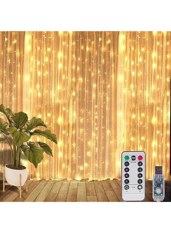 The Bros Window Curtain Fairy String Light 300 LED 8 Modes with Remote Control USB Powered 3x3M Waterproof Wedding Party Ramadan Home Garden Bedroom Outdoor Indoor Wall Christmas Decorations - Image 1