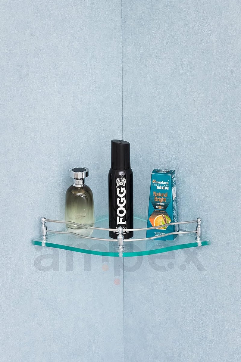 AMPEX Premium Transparent Flower Glass Corner Shelf for Bathroom and Kitchen Accesories/Wall Shelf/Storage Shelf/Shelves/Wall Mount Stand for Home Decore (9x9 Inches,- Flower Glass Shelf-1pcs - Image 1