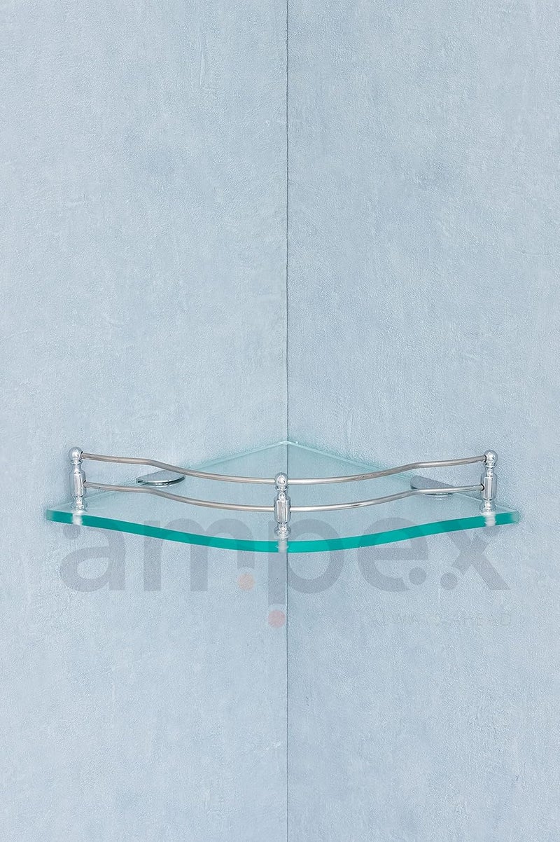 AMPEX Premium Transparent Flower Glass Corner Shelf for Bathroom and Kitchen Accesories/Wall Shelf/Storage Shelf/Shelves/Wall Mount Stand for Home Decore (9x9 Inches,- Flower Glass Shelf-1pcs - Image 3