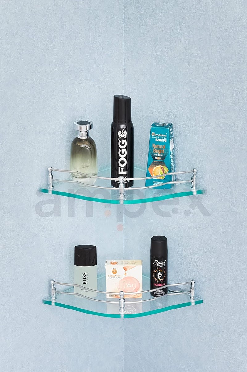AMPEX Premium Transparent Flower Glass Corner Shelf for Bathroom and Kitchen Accesories/Wall Shelf/Storage Shelf/Shelves/Wall Mount Stand for Home Decore (9x9 Inches,- Flower Glass Shelf-1pcs - Image 4