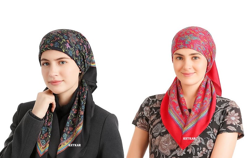KETKAR Women’s Winter Woolen Fashion Scarves | Lightweight Floral Print Shawl & Wrap | Stylish Warm Muffler | Pack of 2_Black|Maroon - Image 1