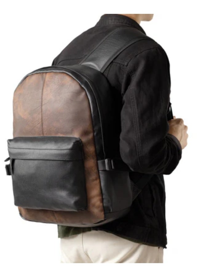 Durable leather backpack – suitable for university, office, and travel – brown * black - Image 1