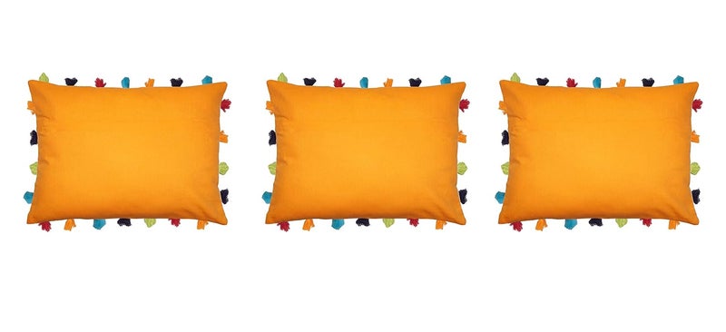 Lushomes Plain Cotton Cushion CoverPillow Cover 14 x 20 Set of 3 Orange - Image 1