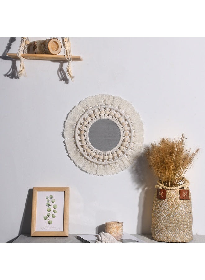 Original Nordic-Style Decorative Mirror with Bohemian Flair - Handwoven Cotton Thread & Wooden Bead Tapestry Mirror, Bestseller for Bedroom (on Instagram) - Image 2