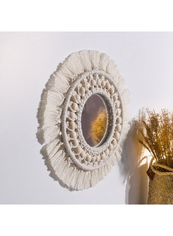 Original Nordic-Style Decorative Mirror with Bohemian Flair - Handwoven Cotton Thread & Wooden Bead Tapestry Mirror, Bestseller for Bedroom (on Instagram) - Image 3