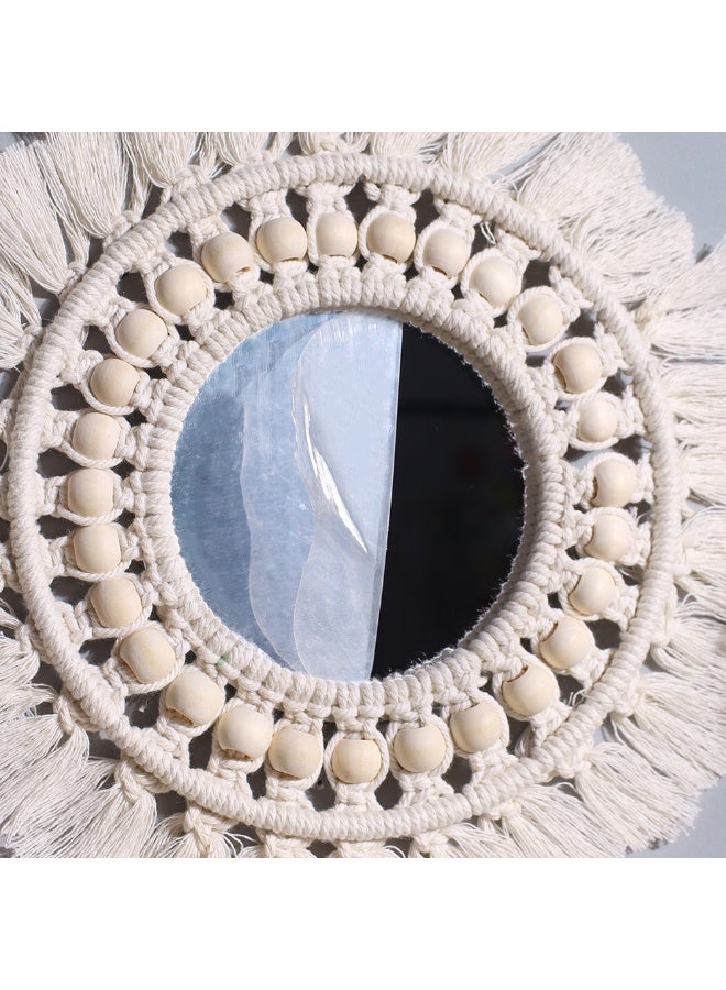 Original Nordic-Style Decorative Mirror with Bohemian Flair - Handwoven Cotton Thread & Wooden Bead Tapestry Mirror, Bestseller for Bedroom (on Instagram) - Image 4