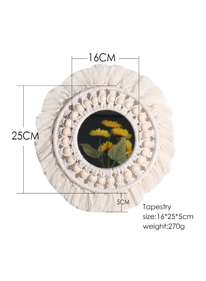 Original Nordic-Style Decorative Mirror with Bohemian Flair - Handwoven Cotton Thread & Wooden Bead Tapestry Mirror, Bestseller for Bedroom (on Instagram) - Image 5