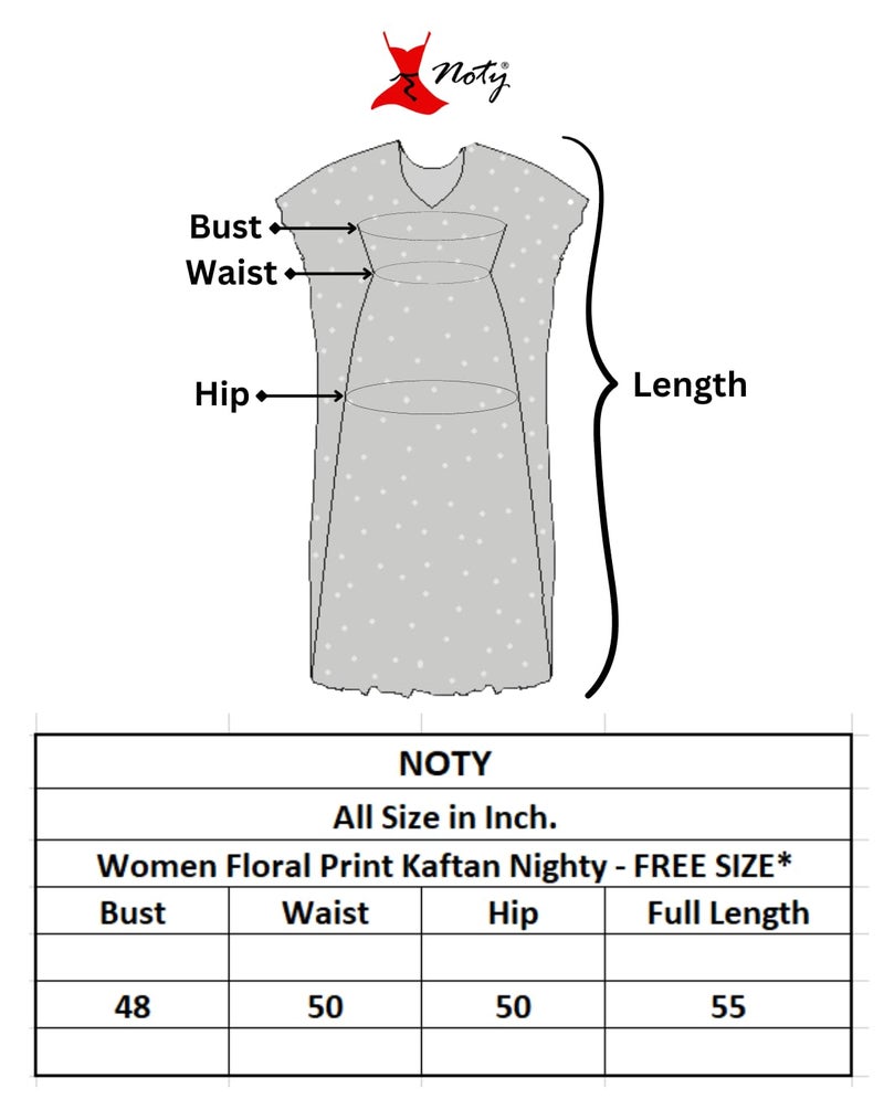Noty Store Noty Women Polyester Blend Maxi Kaftan Nighty | Digital Print | Sarena Fabric | V Shaped Neck Nightwear | Nightdress Cloud Grey, Free Size - Image 2