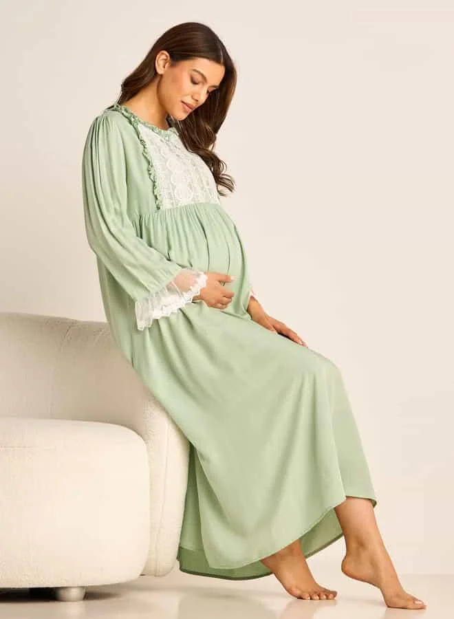 Splash FAV Lace Detail Maternity Night Gown with Long Sleeves