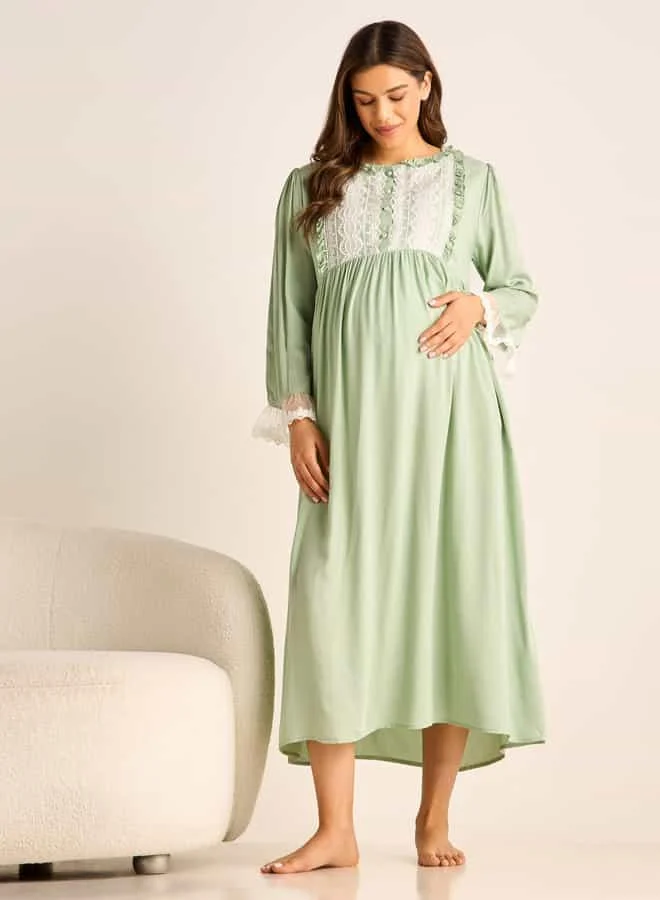 Splash FAV Lace Detail Maternity Night Gown with Long Sleeves