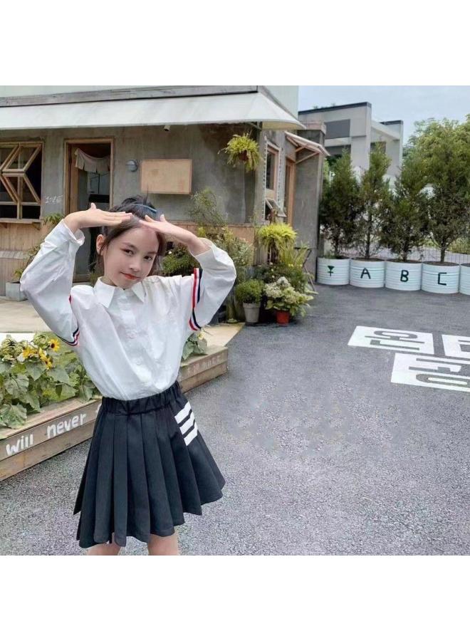 Korean Children's Clothing For Boys And Girls Autumn Western Style Webbing Long Sleeve White Shirt New Children's Student College Style Shirt Tide