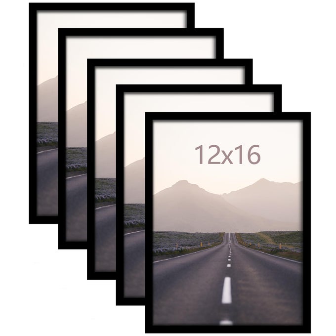 12X16 PICTURE FRAME 5 PACK CLASSIC BLACK POSTER FRAME FOR HORIZONTAL OR VERTICAL WALL MOUNTING