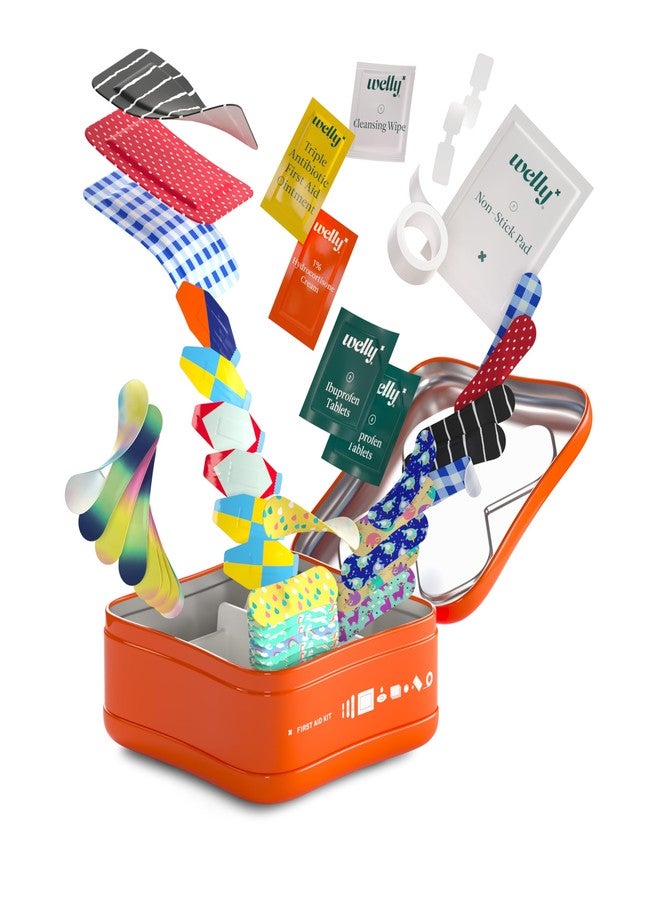 Welly First Aid Kit - Adhesive Flexible Fabric and Waterproof Bandages, Tape and Non-Stick Pads, Butterfly Strips, Single Use Ointments Triple Antibiotic and Hydrocortisone, and Ibuprofen - 130 Count - Image 5