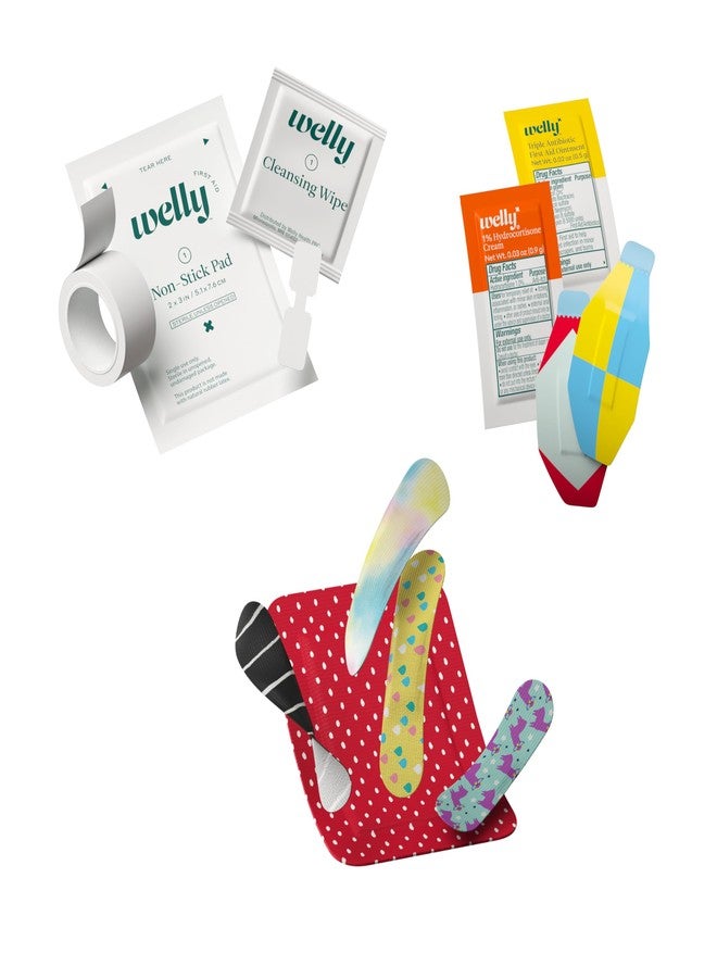 Welly First Aid Kit - Adhesive Flexible Fabric and Waterproof Bandages, Tape and Non-Stick Pads, Butterfly Strips, Single Use Ointments Triple Antibiotic and Hydrocortisone, and Ibuprofen - 130 Count - Image 4