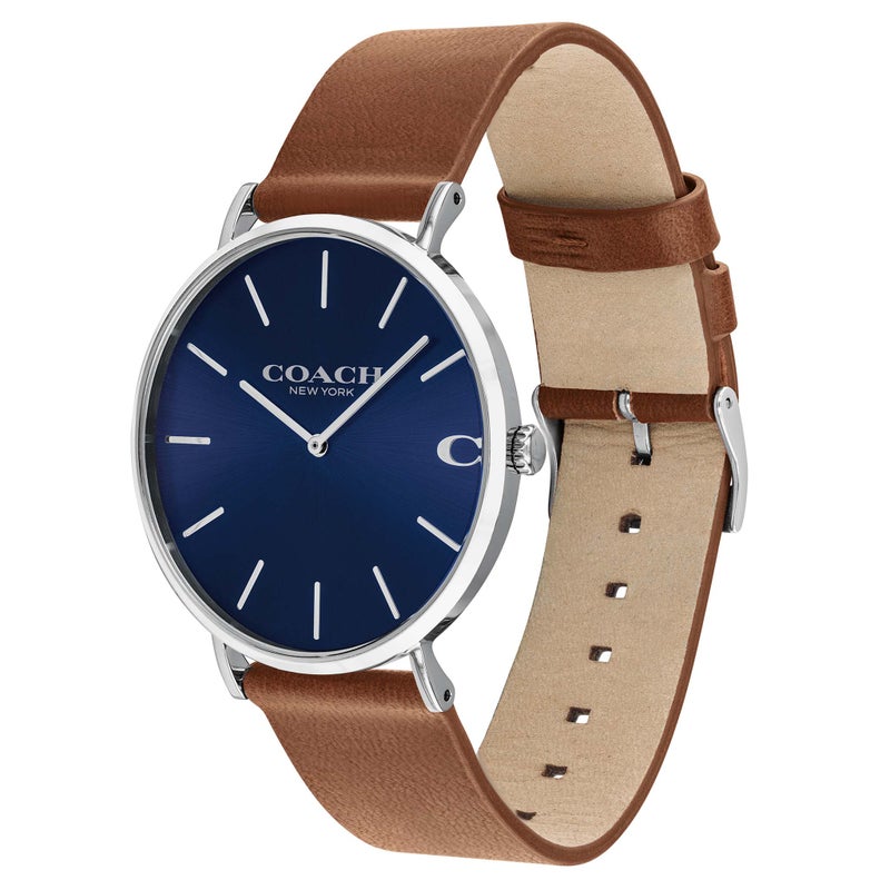 COACH Charles Blue Dial Brown Leather Strap Watch for Men - 14602151 - Image 1