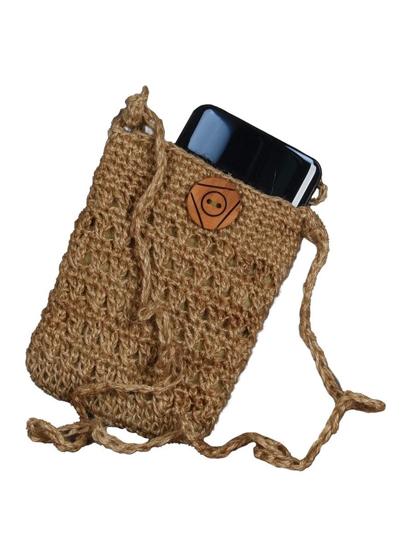 N & H N & H Eco-friendly Handwoven Crochet Jute Mobile Phone Pouch with Sling, Mini Jute Bag for Smartphone, Jute Mobile Pouches  - Image 1