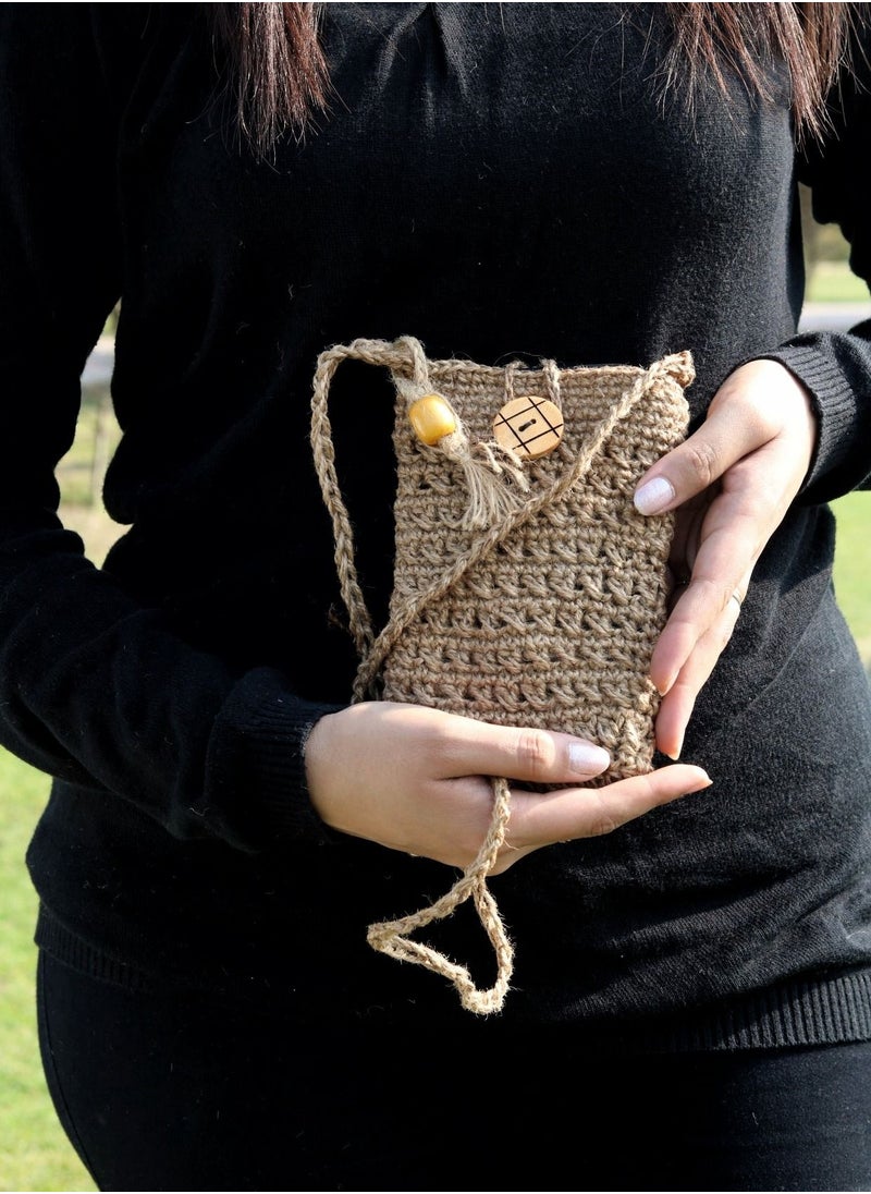 N & H N & H Eco-friendly Handwoven Crochet Jute Mobile Phone Pouch with Sling, Mini Jute Bag for Smartphone, Jute Mobile Pouches  - Image 5