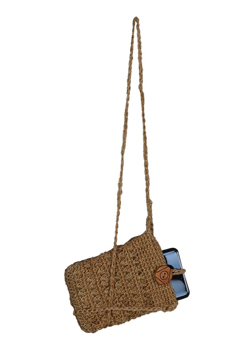 N & H N & H Eco-friendly Handwoven Crochet Jute Mobile Phone Pouch with Sling, Mini Jute Bag for Smartphone, Jute Mobile Pouches  - Image 3