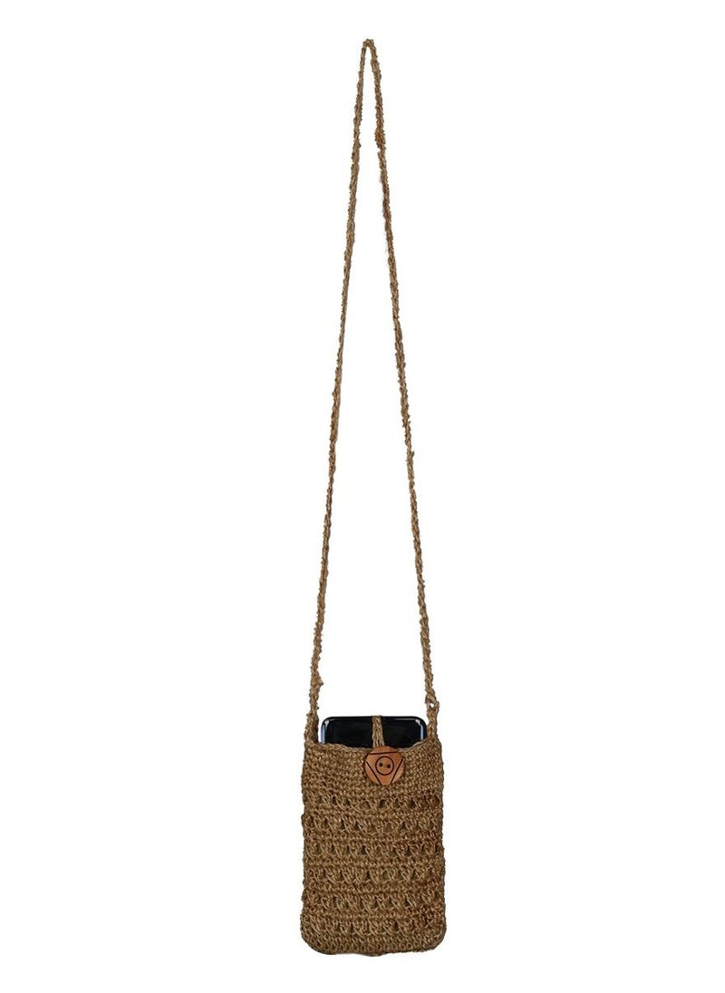 N & H N & H Eco-friendly Handwoven Crochet Jute Mobile Phone Pouch with Sling, Mini Jute Bag for Smartphone, Jute Mobile Pouches  - Image 4