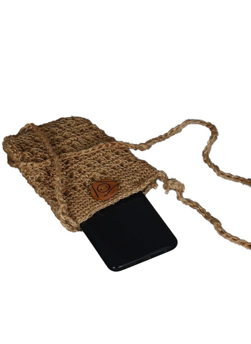 N & H N & H Eco-friendly Handwoven Crochet Jute Mobile Phone Pouch with Sling, Mini Jute Bag for Smartphone, Jute Mobile Pouches  - Image 2