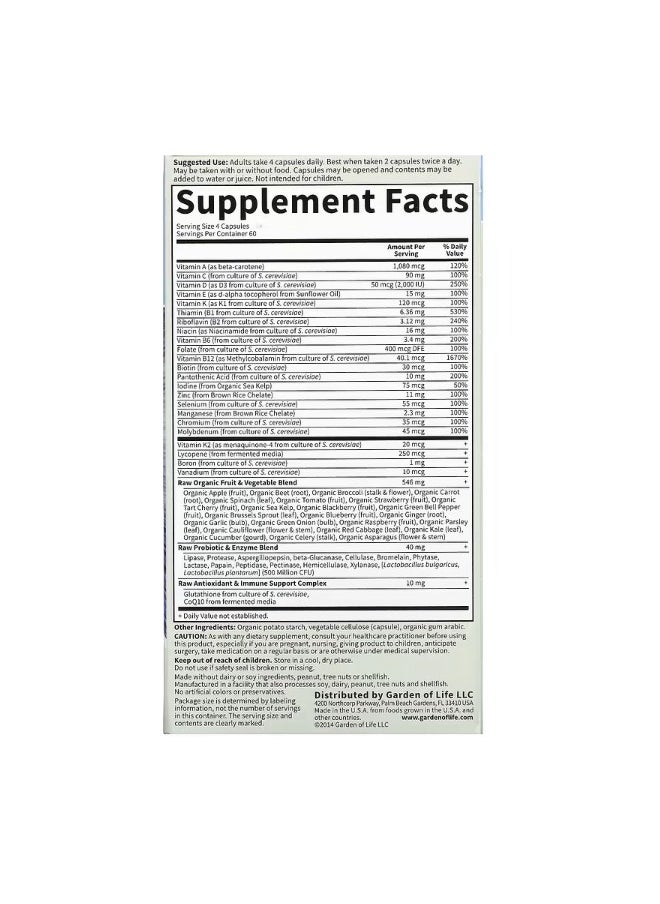 Garden of Life - Vitamin Code 50  Wiser Men Whole Food Multivitamin 240 Vegetarian Capsules - Image 1