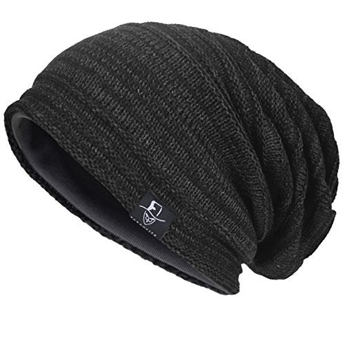 VECRY Men's Slouch Beanie Skull Cap Long Baggy Hip-Hop Winter Summer Hat (Twill-Dark Grey) - Image 1