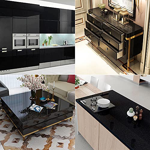 tiltil Shiny Black Wallpaper peel and Stick Wallpaper Glossy Self Adhesive Removable Wall paper,15.8" X 118"Waterproof Countertop Paper Black Contact Paper for Cabinet Countertop Furniture Kitchen Vinyl Film - Image 4