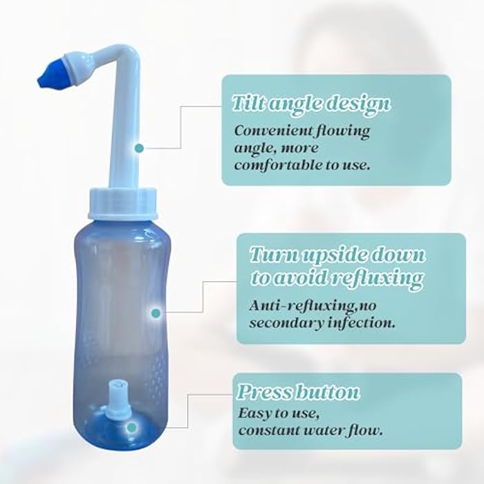 Deepdeem Neti Pot Sinus Rinse Kit Nasal Wash Bottle with 30 Nasal Wash Salt | BPA-free 300ml Nose Wash Cleaner with 30 Salt Packets for Adult & Kid,Flush Out Mucus and Allergens,Relieves Nasal Congestion - Image 5