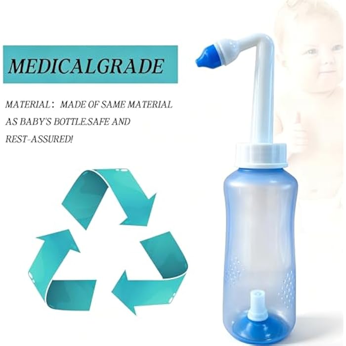 Deepdeem Neti Pot Sinus Rinse Kit Nasal Wash Bottle with 30 Nasal Wash Salt | BPA-free 300ml Nose Wash Cleaner with 30 Salt Packets for Adult & Kid,Flush Out Mucus and Allergens,Relieves Nasal Congestion - Image 2