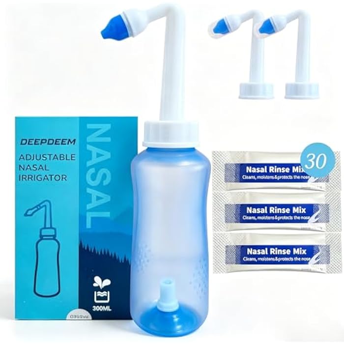 Deepdeem Neti Pot Sinus Rinse Kit Nasal Wash Bottle with 30 Nasal Wash Salt | BPA-free 300ml Nose Wash Cleaner with 30 Salt Packets for Adult & Kid,Flush Out Mucus and Allergens,Relieves Nasal Congestion - Image 1