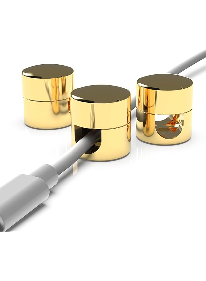 إيروريكس 3 قطع من مثبتات الكابلات لتنظيم المكتب، منظم كابلات من الألومنيوم الفاخر، مشابك إدارة كابلات الشاحن للمنزل والمكتب وطاولة بجانب السرير والسيارة والمكتب باللون الذهبي - Image 1