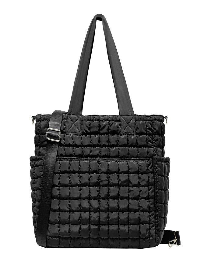 Yarnic Puffer Tote Bag for Women, Large Lightweight Tote with Zipper and 7 Pockets, Puffy Shoulder Bag for Travel, Gym, Work, Midnight Sky - Image 1