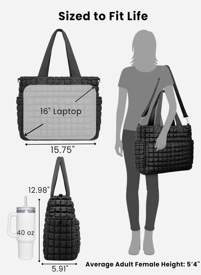 Yarnic Puffer Tote Bag for Women, Large Lightweight Tote with Zipper and 7 Pockets, Puffy Shoulder Bag for Travel, Gym, Work, Midnight Sky - Image 4