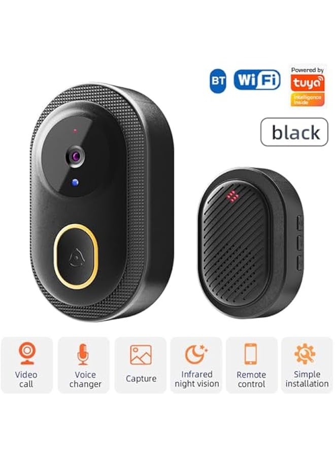 2024 Smart Doorbell with 75° Viewing Angle Smart Wireless Remote Video Doorbell Intelligent Visual Doorbell Two Way Audio Home HD Night Vision WiFi Door Doorbell (Black) - Image 3