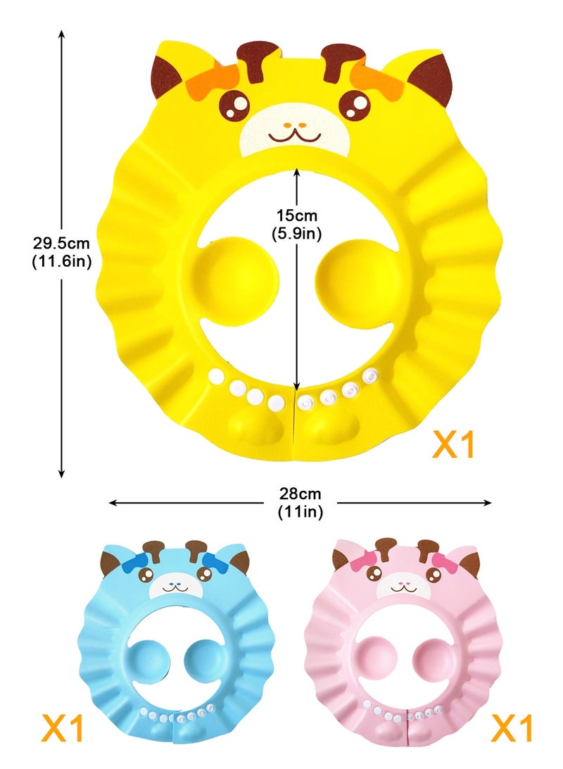أوربازار قبعة استحمام للأطفال - 3 قطع قبعة ناعمة قابلة للتعديل مع واقي من الشمس، قبعة استحمام آمنة للأطفال الصغار والرضع والأطفال (أزرق + أصفر + وردي) - Image 3