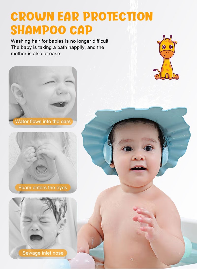 أوربازار قبعة استحمام للأطفال - 3 قطع قبعة ناعمة قابلة للتعديل مع واقي من الشمس، قبعة استحمام آمنة للأطفال الصغار والرضع والأطفال (أزرق + أصفر + وردي) - Image 2