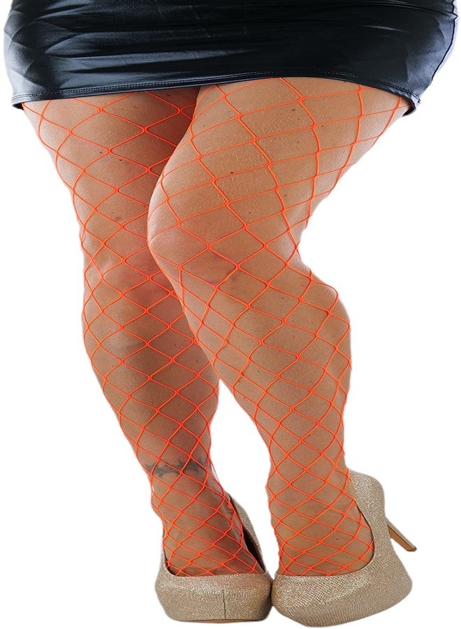 ToBeInStyle Women’s Chic and Fun Industrial Diamond Net Spandex Pantyhose- Neon Orange - Image 5